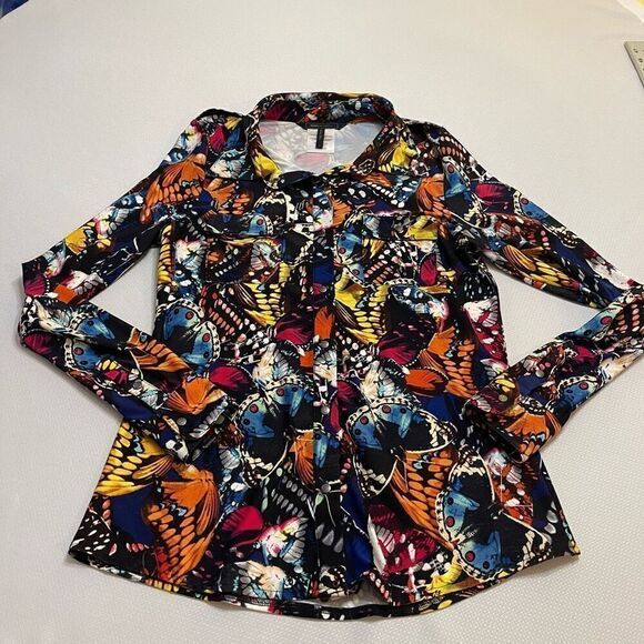BCBG Maxazria Butterfly Button Up Shirt Size Medium - Picture 1 of 11